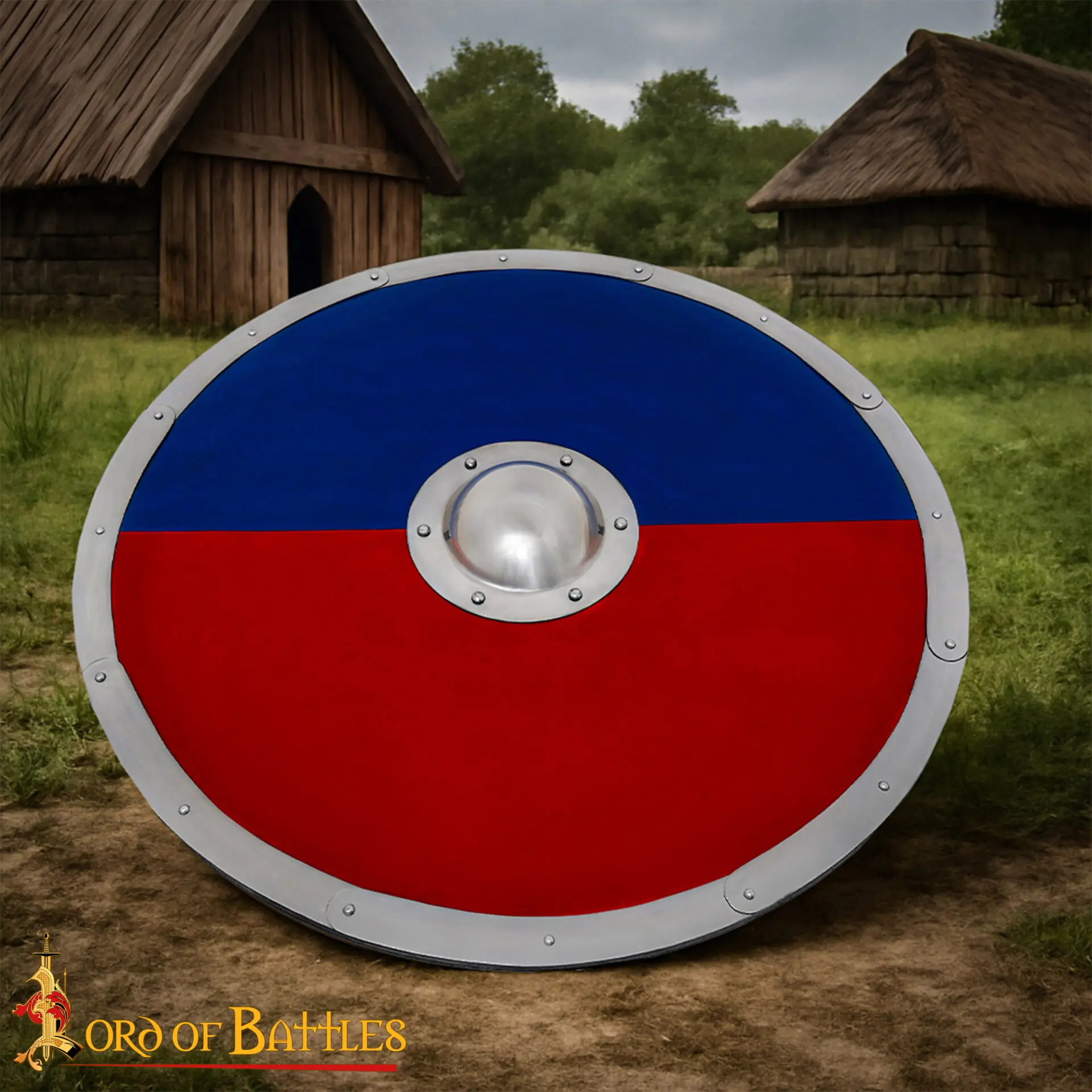 Bouclier anglo-saxon rouge et bleu