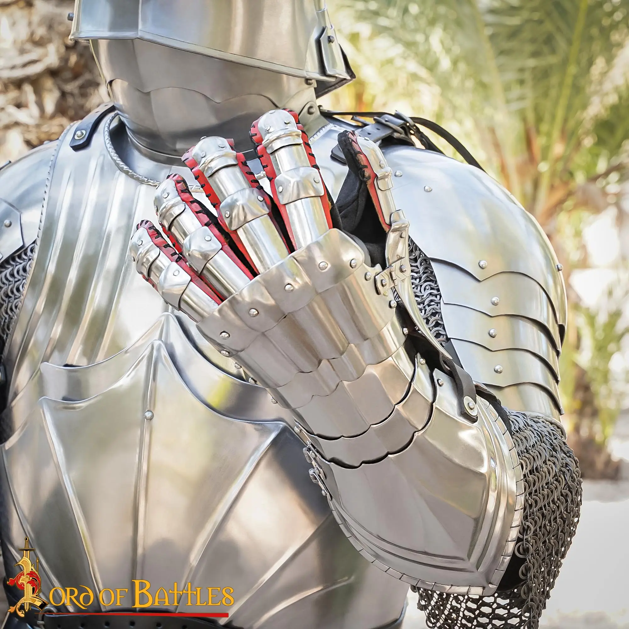 Plaques dorsales gantelets chevalier articulées - Protection dessus main doigts acier calibre 16