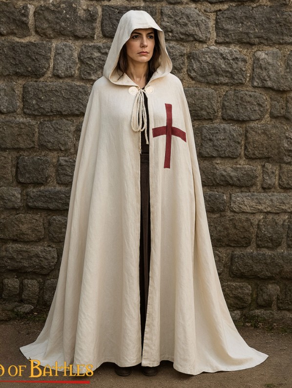 Cape Croisé Teutonique à Capuche | Manteau Templier Médiéval