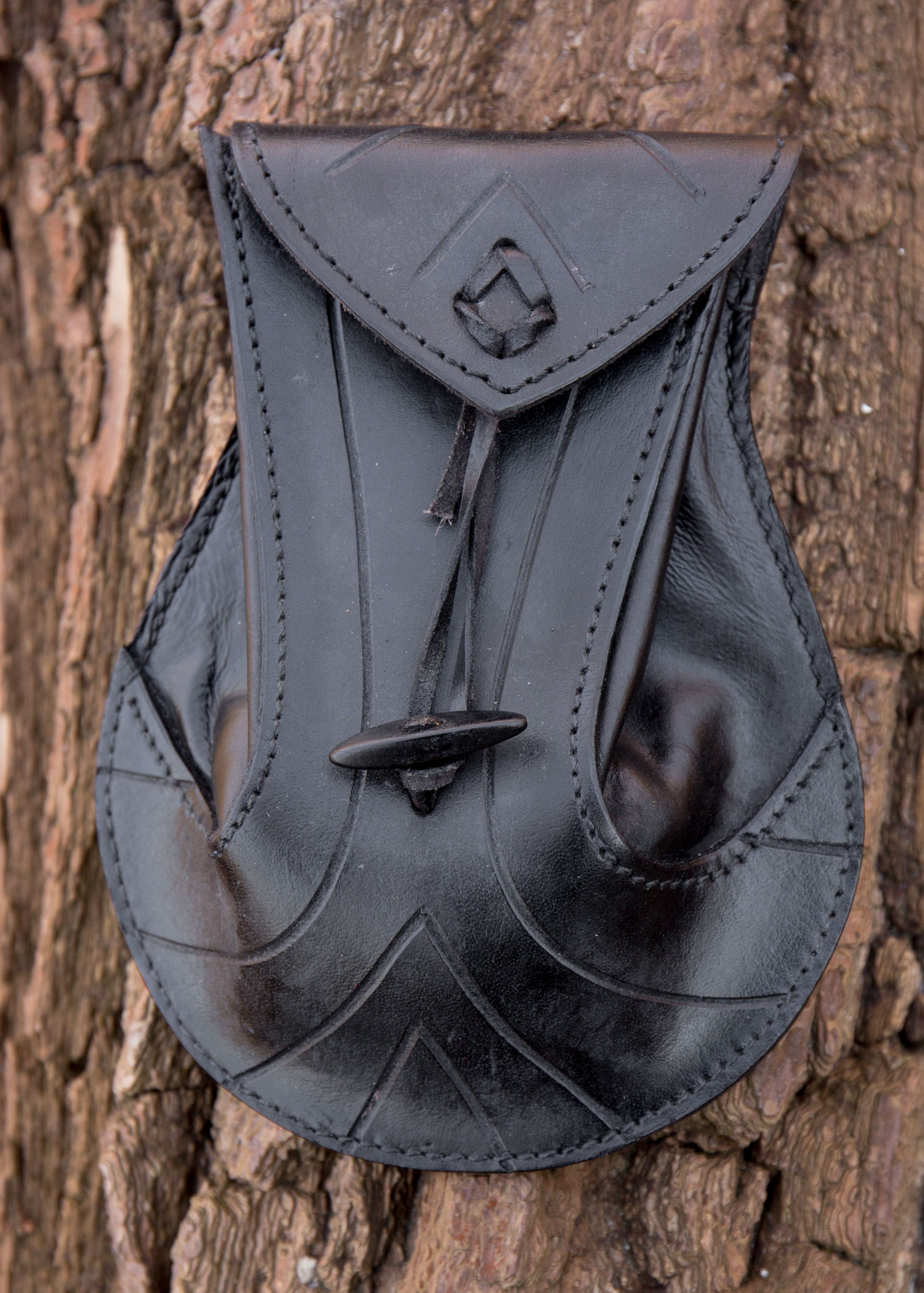 Sacoche elfe noire en cuir véritable pour GN et reconstitution fantasy