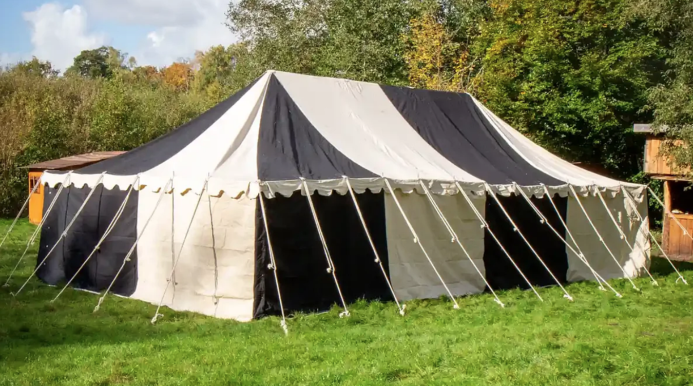 Tente Pavillon médiéval 6x12m coton 425 grs- Naturel-Noir